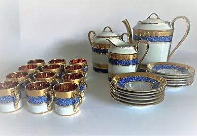 Buy French Antique Limoges Porcelain Coffee Service Blue And Gold – Legle Porcelaine • 252£