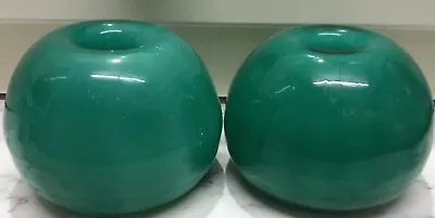 Buy Pair Of Glass Candle Holders Round Green Glass  • 10£