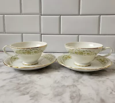 Buy Set Of 2 Meito Norleans Fine China Rose Crest Footed Tea Cups & Saucers • 28.50£