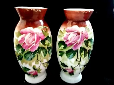 Buy Victorian Opaline Milk Glass Vases Roses Ornament Collectible England Home Decor • 48£