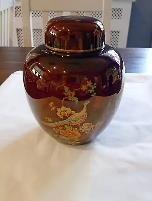 Buy Carlton Ware Rouge Royale Red Pheasant Pattern Ginger Jar Vase 16cm Tall • 12.50£