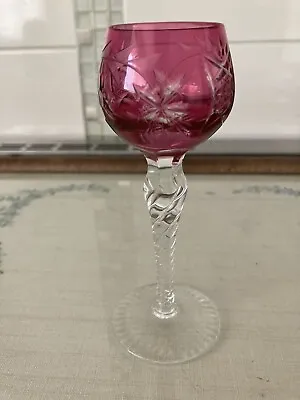 Buy Cranberry Cut To Clear Crystal Cordial Glass With Twisted Stem Design • 9.99£
