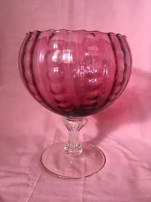 Buy Stunning Hand Blown Cranberry Lead Crystal Pedestal Fruit Bowl Maybe Antique • 295£