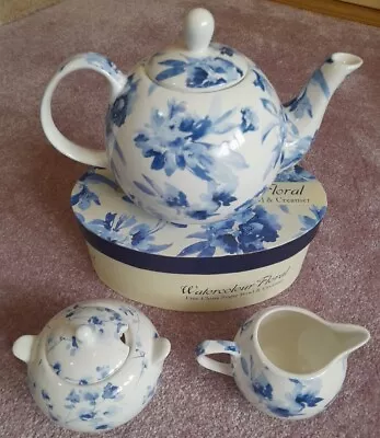 Buy Watercolour  Floral Fine China Sugar  Bowl& Creamer And Teapot • 12.25£