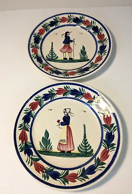 Buy Pair Of Vintage Faience Henriot Quimper Pottery Plates Breton Man And Woman • 18£