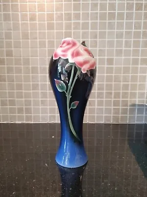 Buy Stunning Franz Porcelain XP1816 Dark Blue & Pink Roses Vase 23cm Mint Condition • 40£