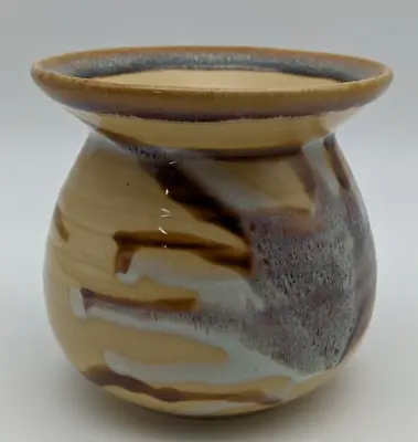 Buy Art Pottery Hand Thrown Vase Planter W/Unique Brown Tan White Glaze Finish • 18.29£