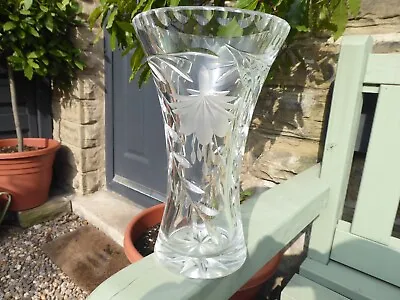 Buy Vintage Heavy Lead Crystal Cut Glass Vase With Floral Decoration • 45£