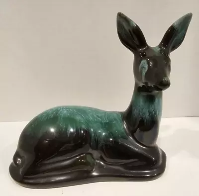 Buy Blue Mountain Pottery Large Sitting Deer  Doe  Fawn Green Drip Glaze ~ 7.25” A • 23.81£
