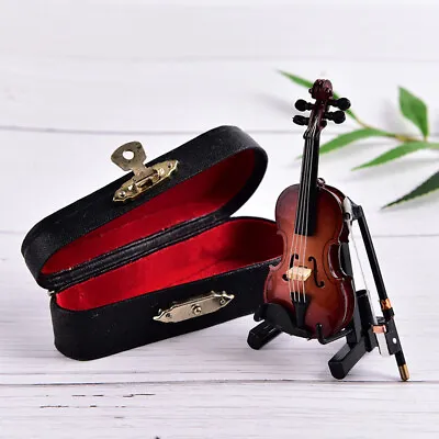 Buy Mini Violin Miniature Musical Instrument Wooden Model With Support And Case   ZD • 9.09£