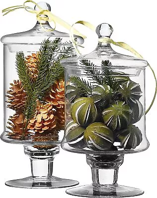 Buy Glass Footed Jars With PLAIN LIDS H34cm And H30cm Cylinder Shape - Set Of 2 • 34.99£