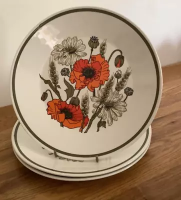 Buy J And G Meakin Studio Pottery 'Poppy' Pattern ~ Lunch Plates X 3 • 18£