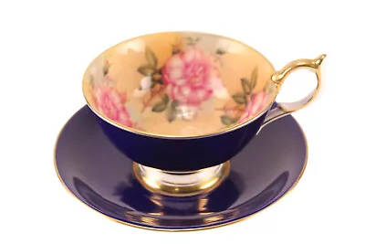 Buy Aynsley China Cabbage Rose Bouquet Cobalt Blue W/ Gold Tea-Cup & Saucer Set 2961 • 184.67£