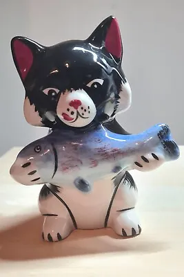 Buy Lorna Bailey Pikey Cat Figurine Black And White Cat Carrying Pike Fish Excellent • 44£