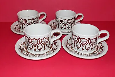 Buy BILTONS Staffordshire * 4 Vintage 1970s Pottery Cups & Saucers * Retro * • 12.99£