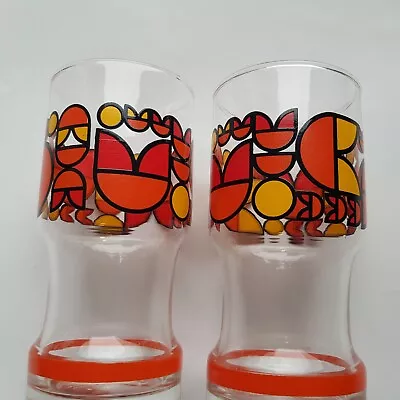 Buy 1970s Retro Design Drinking Glasses Tumblers Modernist Pacman Red VTG 13cm Pair • 26.50£