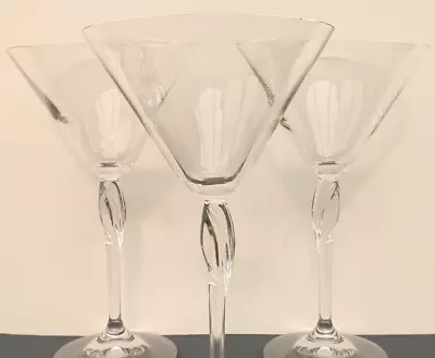 Buy 3 CRYSTAL BOHEMIA Leaf Twist Stem Martini Cocktail Glasses Bohemian Clear Glass • 24£