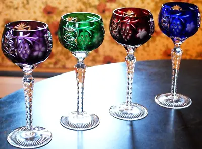 Buy Set 4 MULTI COLORED Hock Wine Goblets Glasses MULTICOLORED CUT GRAPE 8 1/4  • 233.01£