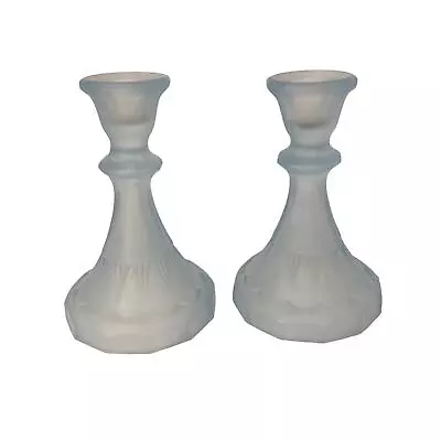 Buy Pair Of Light Blue Frosted Glass Vintage Candle Sticks • 12.99£