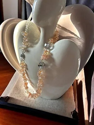 Buy Beautiful Vintage Peach Smokey Crackle Glass Bead Necklace Silver Box Closure  • 7.90£