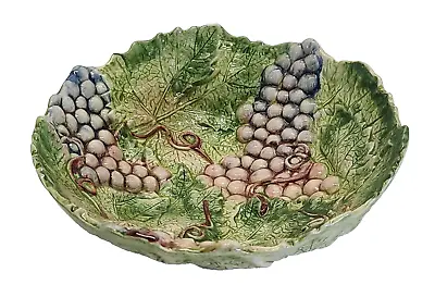 Buy Vintage Majolica Grape Leaf Bowl Dish 9  Green Purple Art Pottery Centerpiece • 43.37£