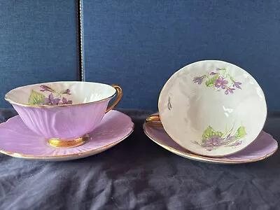 Buy Rare Shelly Oleander Lilac Tea Cup Set X2 Vintage Bone China Violets Pattern • 115£