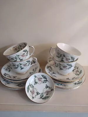 Buy 4 Person Setting Crown Staffordshire Wild White Rose Tea Service Inc Butter Dish • 54.99£