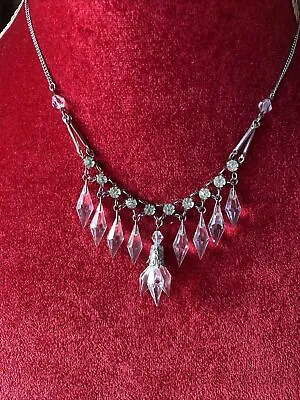 Buy Clear Glass Art Deco Czech Crystal Glass Faceted Necklace • 26£