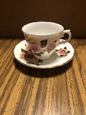 Buy Royal Vale Bone China F8 Teacup And B5 Saucer Made In England Pink/Yellow Roses • 10.43£