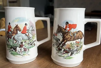 Buy Holkham Pottery A Pair Of Vintage Tankards Mugs Hunting Scene Hounds Horses￼. • 10£