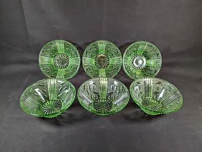 Buy Vintage Green Cut Glass Dessert Bowls X 6.  Height 6.5cm. • 14.95£