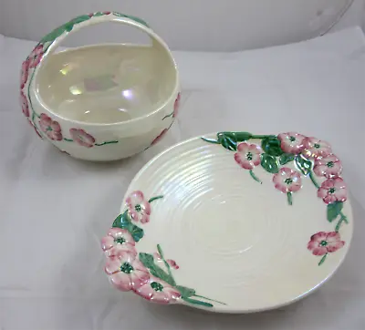 Buy Maling Lustre Ware Apple Blossom Fruit Basket Bowl And Oval Dish • 20£