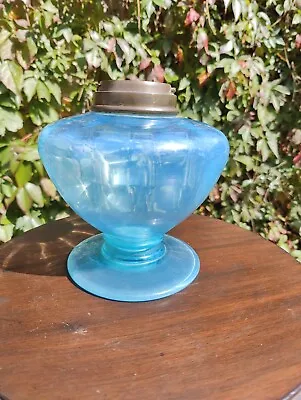 Buy Antique Oil Lamp Font On Pedestal Base, Vaseline Type Blue Hue • 135£