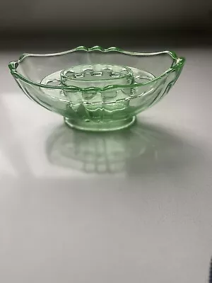 Buy Vintage Green Glass Art Deco Mantle Vase Frog Insert Flower • 12£