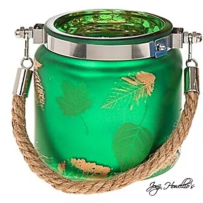 Buy Green Glass Rope Handle Lantern Tea Light Candle Holder Garden Home Decor • 8.99£