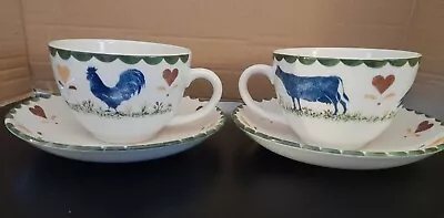 Buy 2 Wood & Sons Jack's Farm Cup & Saucer Set Two Pair Cow Rooster Pig Animal • 0.99£