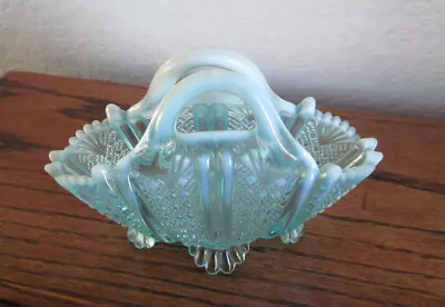 Buy Vintage Blue Pearline Pressed Glass Basket Rd.96945 • 8£