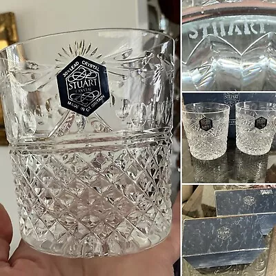 Buy 2 BOXED SIGNED LABEL STUART Crystal BEACONSFIELD Cut Glass Whisky Tumblers MINT • 100£