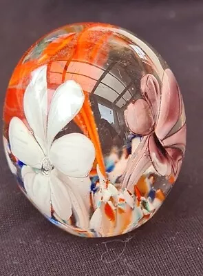Buy Attractive Small Glass Paperweight With 3 Flowers 5 X 4cm • 5£
