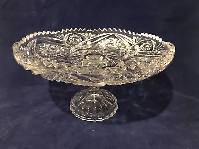 Buy Crystal Cake Stand Cut Glass Pedestal Plate 6 H X11 D Etched Jagged Edging • 38.36£