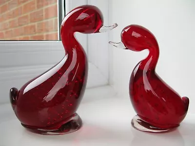 Buy Whitefriars Vintage Art Glass Crystal Ruby Red RARE Large Duck ONLY • 70£