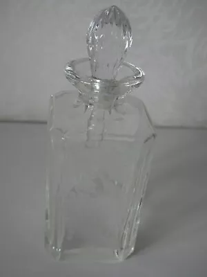 Buy Glass Whiskey Decanter Etched Floral Grape Wine Square Base • 28£