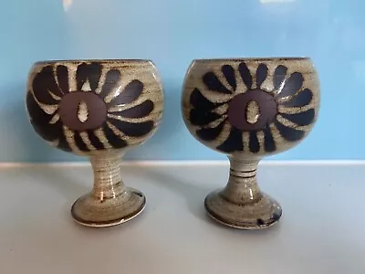 Buy 2 X Vintage Briglin Studio Pottery Small Goblets Wax Resist Decoration 1974 70s • 15£