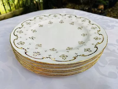 Buy Vintage Royal Osborne Side Plates Bone China Large 20cm White & Gold Gilt X 6 • 15£