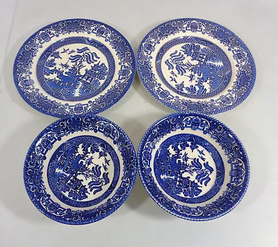 Buy Vintage Blue Willow English Ironstone Tableware Cereal Bowls X2 & Dinner Plates • 12.50£