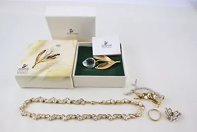 Buy Swarovski Crystal Jewellery Animal Foliate Floral Gold Tone Signed Branded X 5 • 0.99£