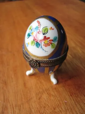 Buy 1943? French Limoges Porcelain/china Flowered Blue & Gold Egg Trinket Box... • 4.99£