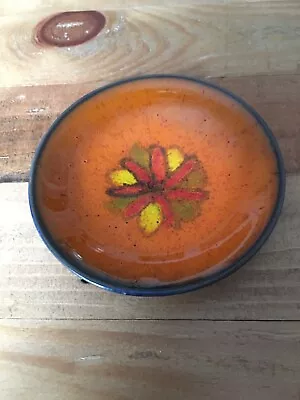 Buy Vintage Fosters Pottery Pin Dish Redruth Cornwall Dish Burnt Orange Navy Floral • 8.99£