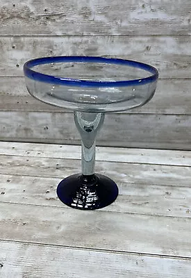 Buy Cobalt Blue Rim Margarita Glass Hand Blown Mexican Frozen Cocktail • 17.10£