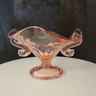 Buy Fenton Glass Pink Diamond Optic Compote Pedestal With Dolphin Handles • 45.52£